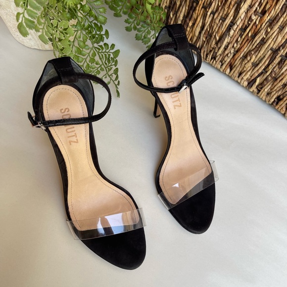 SCHUTZ black suede Ankle strap clear strap On top Sandal Size  6.5 womens - Picture 6 of 13